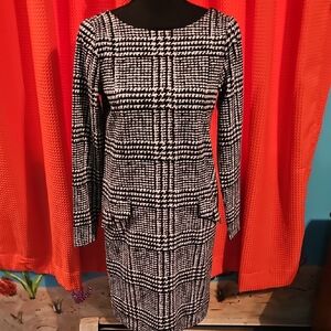 LOFT Black and White Long Sleeve Dress